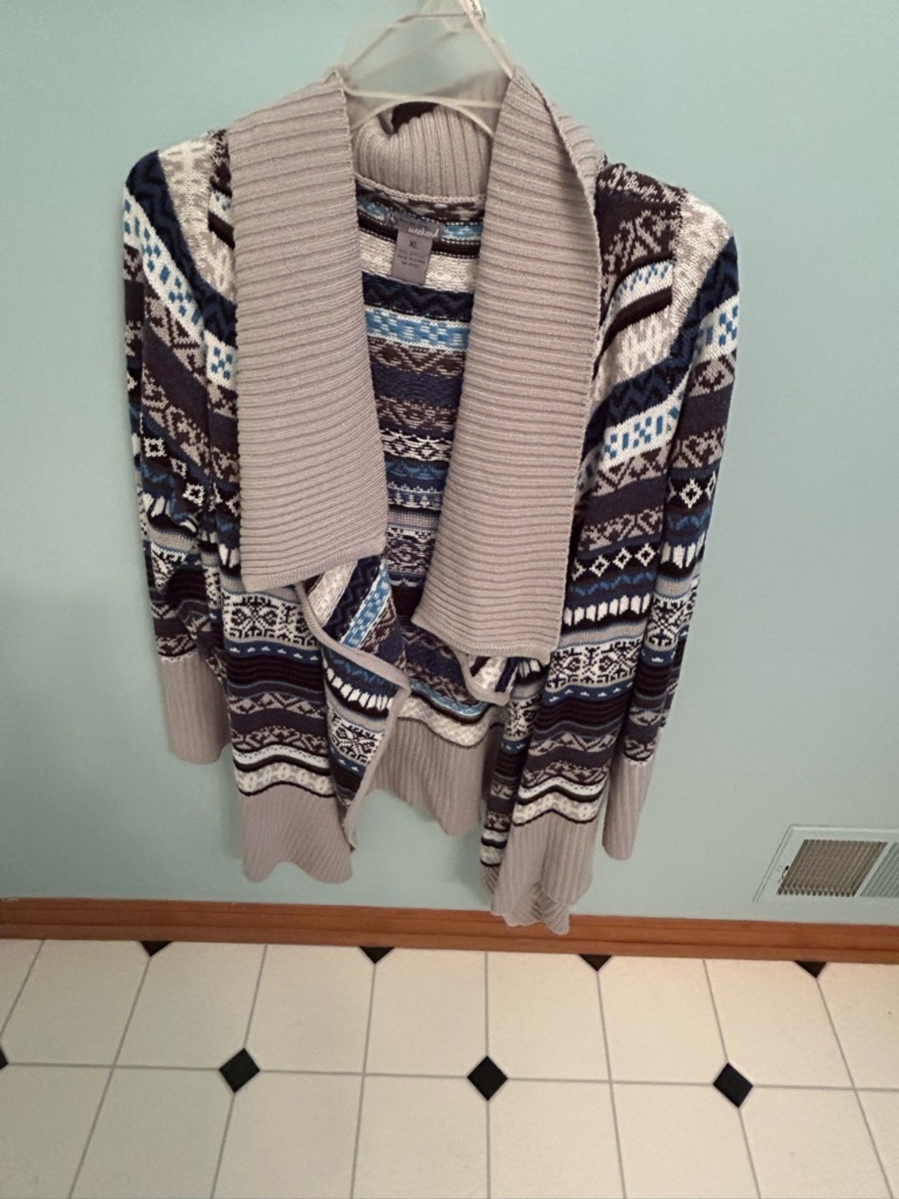 new directions Gray and Blue Fair Isle Open-Front Cardigan